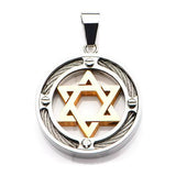 Circle of Faith Star of David Gold Steel Necklace Pendant Front View
