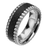 Gear Teeth Black Carbon Fiber Stainless Steel Mens Ring Alt View