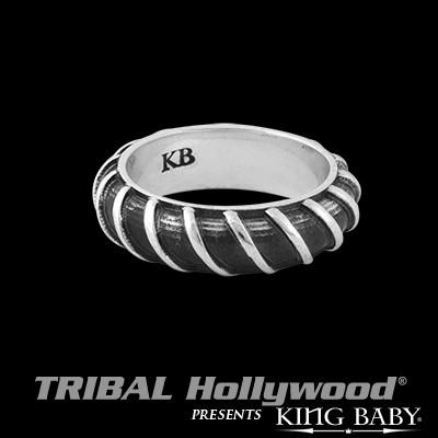Rebar Dark Bright Silver Stackable Mens Ring by King Baby