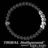 K40-5530-ONY Mens Bead Bracelet ONYX AND SILVER SKULLS by King Baby | Tribal Hollywood Top View