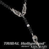 K56-5460 Silver Winged Necklace for Men RAVEN SKULL ROSARY by King Baby	| Tribal Hollywood Alt View