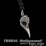 K56-5460 Silver Winged Necklace for Men RAVEN SKULL ROSARY by King Baby	| Tribal Hollywood Raven Skull Side