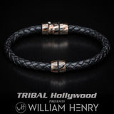 William Henry Mokume Gane Metal Leather Mens Bracelet
