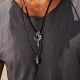 Guy Wearing Black Onyx and Silver Necklaces