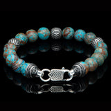 William Henry SEASIDE BLUE AGATE Bead Bracelet for Men with Sterling Silver - Reverse Side