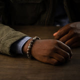 Model Wearing William Henry SEASIDE RED OBSIDIAN Bead Bracelet for Men with Sterling Silver