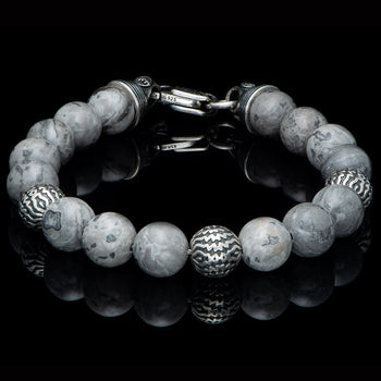 William Henry SEASIDE SILVER AGATE Bead Bracelet for Men with Sterling Silver