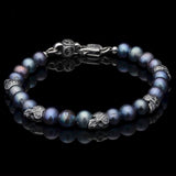 William Henry PEACOCK PEARL Bead Bracelet for Men with Sterling Silver Skulls
