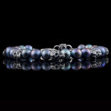 William Henry PEACOCK PEARL Bead Bracelet for Men with Sterling Silver Skulls - Front View