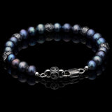 William Henry PEACOCK PEARL Bead Bracelet for Men with Sterling Silver Skulls - Back Side