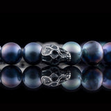 William Henry PEACOCK PEARL Bead Bracelet for Men with Sterling Silver Skulls - Close-up