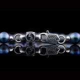William Henry PEACOCK PEARL Bead Bracelet for Men with Sterling Silver Skulls - Clasp View