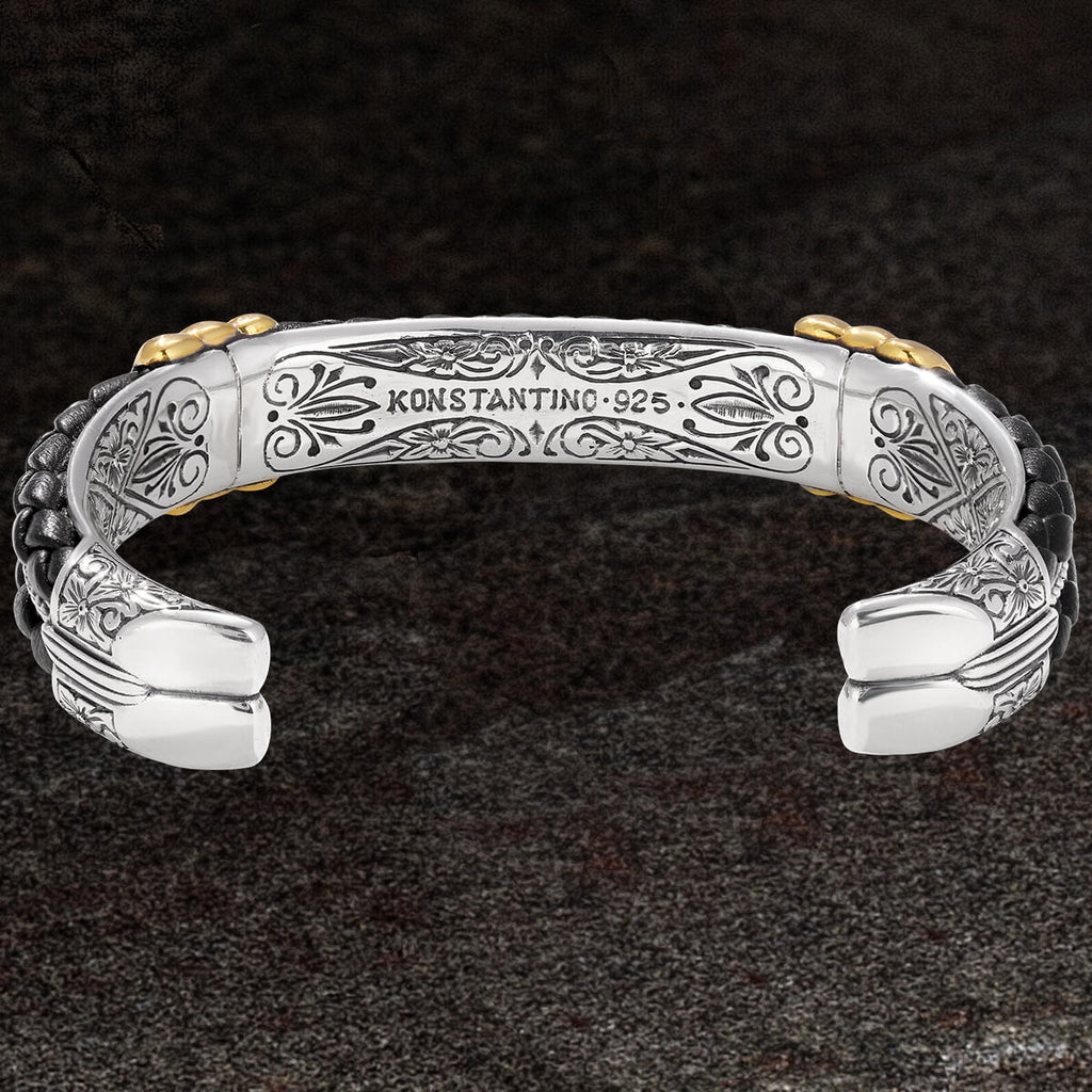 Konstantino SERPENT CUFF Men's Bracelet in Silver, Leather and Bronze
