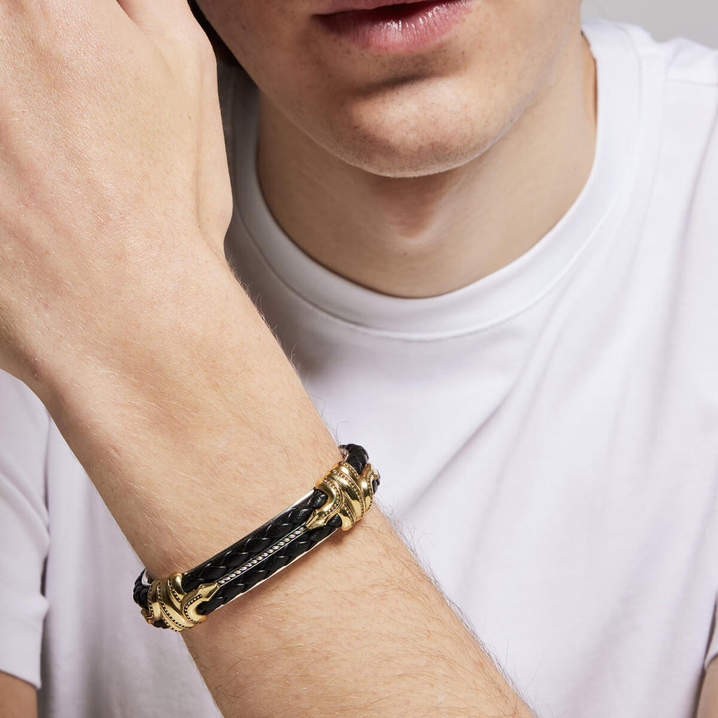 Konstantino SERPENT CUFF Men's Bracelet in Silver, Leather and Bronze