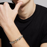 Model Wearing Konstantino FLEUR DE LYS SCROLLWORK Curb Link Silver Mens Bracelet