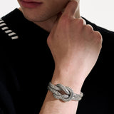 Model Wearing John Hardy Mens Manah Knot Bracelet Thick 6.5mm in Sterling Silver