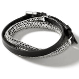 John Hardy Mens Triple Wrap Bracelet Black Leather and Silver Classic Link