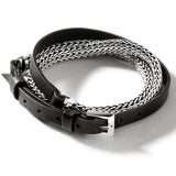 John Hardy Mens Triple Wrap Bracelet Black Leather and Silver Classic Link - Back Side