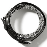 John Hardy Mens Triple Wrap Bracelet Black Leather and Silver Classic Link - Top View