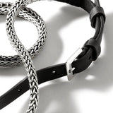 John Hardy Mens Triple Wrap Bracelet Black Leather and Silver Classic Link - Close-up