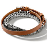 John Hardy Mens Triple Wrap Bracelet Brown Leather and Silver Classic Link