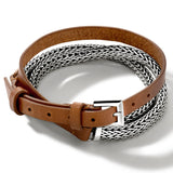 John Hardy Mens Triple Wrap Bracelet Brown Leather and Silver Classic Link - Back Side