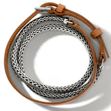 John Hardy Mens Triple Wrap Bracelet Brown Leather and Silver Classic Link - Top View