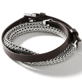 John Hardy Mens Triple Wrap Bracelet Dark Brown Leather and Silver Classic Link