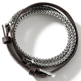John Hardy Mens Triple Wrap Bracelet Dark Brown Leather and Silver Classic Link - Top View