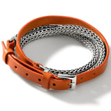 John Hardy Mens Triple Wrap Bracelet Orange Leather and Silver Classic Link - Back Side