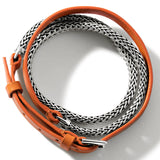 John Hardy Mens Triple Wrap Bracelet Orange Leather and Silver Classic Link - Top View