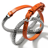 John Hardy Mens Triple Wrap Bracelet Orange Leather and Silver Classic Link - Full View