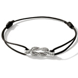 John Hardy Mens Silver Manah Knot Extra Thin Width Black Cord Bracelet