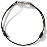 John Hardy Mens Silver Manah Knot Extra Thin Width Black Cord Bracelet - Top View