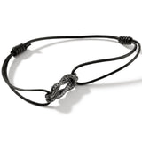 John Hardy Mens Rhodium Manah Knot Extra Thin Width Black Cord Bracelet - Full View