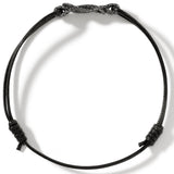 John Hardy Mens Rhodium Manah Knot Extra Thin Width Black Cord Bracelet - Top View