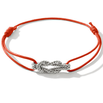 John Hardy Mens Silver Manah Knot Extra Thin Width Orange Cord Bracelet