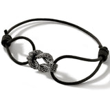 John Hardy Mens Rhodium Manah Knot 1.5mm Thin Width Black Cord Bracelet - Side View
