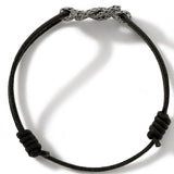 John Hardy Mens Rhodium Manah Knot 1.5mm Thin Width Black Cord Bracelet - Top View