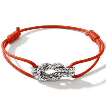 John Hardy Mens Silver Manah Knot 1.5mm Thin Width Orange Cord Bracelet
