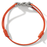 John Hardy Mens Silver Manah Knot 1.5mm Thin Width Orange Cord Bracelet - Top View