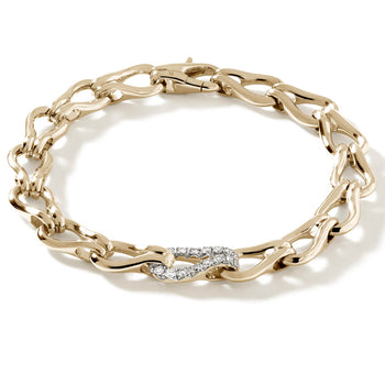 John Hardy Mens Diamond Surf Link 14k Gold Bracelet Thick Width