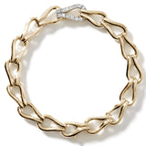 John Hardy Mens Diamond Surf Link 14k Gold Bracelet Thick Width - Top View