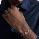 Model Wearing John Hardy Mens Diamond Surf Link 14k Gold Bracelet 15mm Thick Width