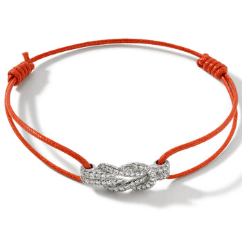 John Hardy Mens Diamond Silver Manah Knot Thin Width Orange Cord Bracelet