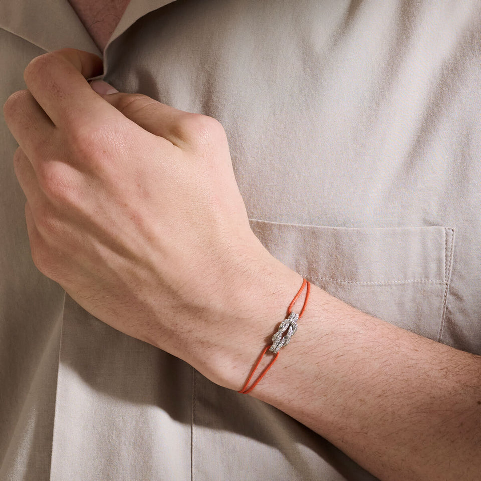 John Hardy Men s Bracelet Diamond Silver Manah Knot Thin Orange Cord