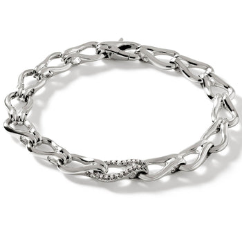 John Hardy Mens Diamond Surf Link Sterling Silver Bracelet Thick Width