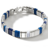 John Hardy Mens Colorblock Bracelet Blue Lapis Stone and Sterling Silver Square Bead