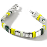 John Hardy Mens Colorblock Bracelet Green and Yellow Stone and Sterling Silver Square Bead - Full View