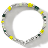 John Hardy Mens Colorblock Bracelet Green and Yellow Stone and Sterling Silver Square Bead - Top View